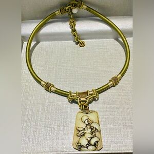 Rare Custom Silk Green Choker with Jade Pendant with Rabbit engraved on it